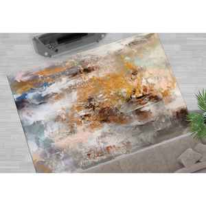 Alfombra Moderna Estampada, Diseño de Pintura Marrón y Gris, Decoración Antideslizante para el Hogar, Alfombra de Terciopelo - Product Image 1