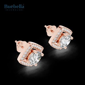 Pendientes de halo de diamantes redondos de Plata de Ley 925 para mujer, joyería de moissanita - Product Image 3