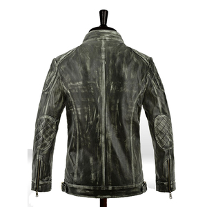 Veste en cuir véritable pour homme, style motard vintage, effet vieilli, marron, café racer, veste bomber en cuir faite à la main pour homme - Product Image 3