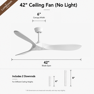 42 Inch Nordic <b>Ceiling</b> <b>Fan</b> Without Light White Finish with 3 Solid Wood Blades and <b>Remote</b> <b>Control</b> for Bedroom Living Room - Product Image 5