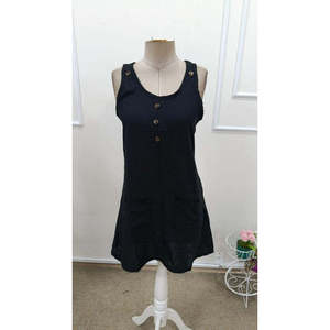 Robe courte à bretelles pour femme, col rond, avec fermeture boutonnée sur le devant et détail poche, 36816 - Noir - Product Image 4