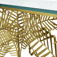 Table basse décorative moderne en feuille de palmier dorée avec plateau en verre
