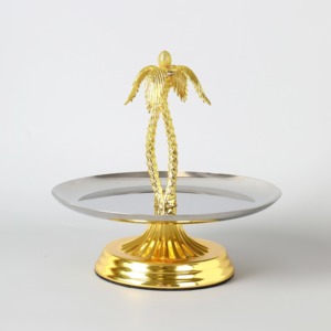 ถาดผลไม้สแตนเลสหรูหราสำหรับงานปาร์ตี้ถาดกลมรูปต้นมะพร้าวสีทองหรูหราโลโก้ปรับแต่งได้ - Product Image 1