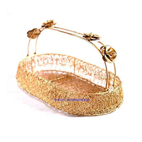 Cesta de Armazenamento de Metal Redonda para Presentes, Design Elegante, Cor Dourada, Cesta de Presentes com Alça da Índia