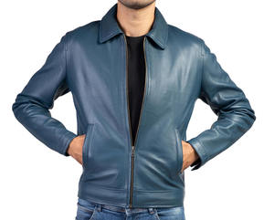 Chaqueta de Cuero Vintage con Cuello Polo Genuino para Hombre, Chaqueta de Cuero Vacuno Auténtico Desgastado de Primera Calidad, Estilo Retro Desteñido para Hombre - Product Image 4