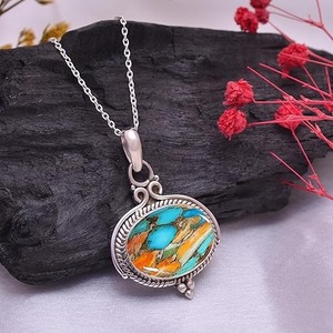 Colgante de joyería fina, colgante de joyería de piedras preciosas de cobre turquesa de ostra de Plata de Ley 925 con sello 925, joyería colgante de plata - Product Image 3