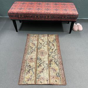 Vintage Rug, Small 2x3.2 ft Turkish Rug, <b>Brown</b> Red Ikat <b>Wool</b> Rug - Product Image 1