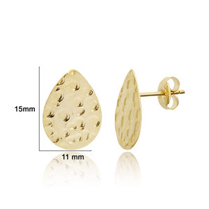 Gota de agua forma martillado pendientes simple Stud pendiente turco venta al por mayor hecho a mano pendientes de plata de ley 925 - Product Image 2