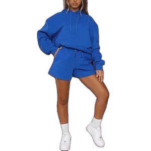 Elegante Conjunto Deportivo Azul 2026 con Sublimación Única y Pantalones Cortos Personalizados para Mujer, Conjunto Deportivo Estampado con Capucha y Pantalones Jogger - Product Image 1