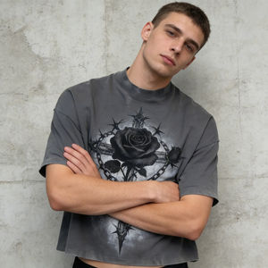T-shirts pour hommes 2026 gris délavé à l'acide, coupe courte, avec imprimé graphique noir vieilli, effet délavé soleil vintage, style streetwear décontracté et punk - Product Image 2