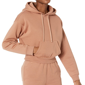 Vêtements d'hiver professionnels pour femmes sweats à capuche à épaules tombantes nouveau Design léger manches complètes en gros teint uni - Product Image 1
