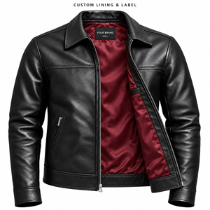 Veste en cuir bleu océan pour homme, fermeture éclair, col rabattable, style motard - Product Image 4