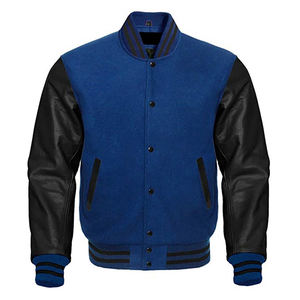 Blouson original de baseball à manches en cuir noir et corps en laine bleue Letterman pour hommes style universitaire - Product Image 4