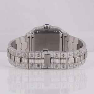 Luxurious Moissanite Diamond Hip Hop Quartz Watch Baguette Cut Roman Dial VVS Clarity Stainless Steel <b>Band</b> Square Case Analog - Product Image 3