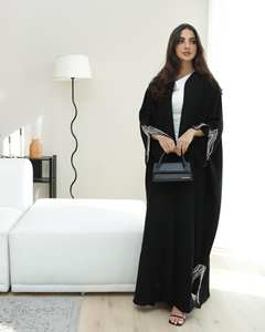 Vente en gros de longue abaya en satin de luxe personnalisée pour femmes vêtements islamiques de haute qualité manches à volants soie mode modeste taille libre - Product Image 3
