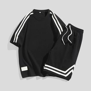 2025 conjuntos de moda de verano para hombres, ropa de calle sólida, camiseta de manga corta con cuello redondo y pantalones cortos con cordón, 2 uds, trajes informales holgados para hombres, - Product Image 3