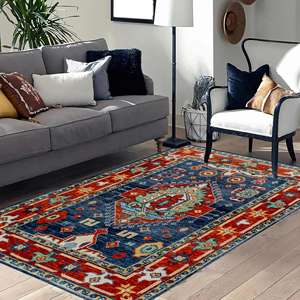 Alfombra Turca con Medallón Rojo: Alfombra de Estilo Étnico Antiguo, Alfombra Estampada, Alfombra Suave con Pelo Largo - Product Image 3