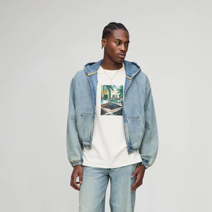 Gran oferta, chaquetas de mezclilla lavadas de estilo clásico Unisex con cremallera corta con hombro pequeño, chaqueta vaquera de moda con logotipo personalizado caído - Product Image 1