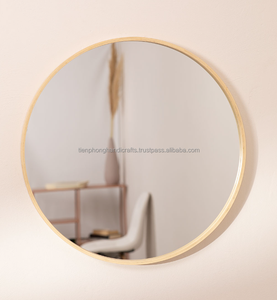 Espejo de pared redondo de madera, colgante de pared, espejo decorativo, artesanías Tienphong, 4 tamaños - Product Image 1