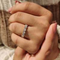 Anillos de Boda de Media Eternidad con Diamantes Cultivados en Laboratorio de Corte Marquesa y Redondo Brillante, Claridad VS, Color EF, para Novios