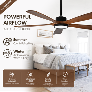 Ventilateur de plafond en bois massif de 60 pouces avec lumière, commande par application et télécommande, moteur DC silencieux, variateur d'intensité, ventilateur de plafond moderne - Product Image 2