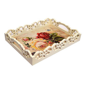 Vajilla al por mayor bandeja para servir comida bandeja moderna de forma cuadrada bandeja de metal de madera con asa en relieve para la mejor venta - Product Image 3