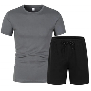 Conjunto de Camiseta y Pantalones Cortos Negros para Hombre, Cuello Redondo, Tejido Informal, Color Sólido, Ropa de Verano Transpirable de Algodón - Product Image 6