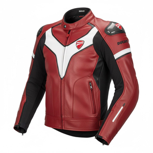 Blouson de moto en cuir rouge personnalisé Rucati, cuir de vache/kangourou, sur mesure, pour la conduite/la piste, chaqueta avec bosse, protections CE - Product Image 1