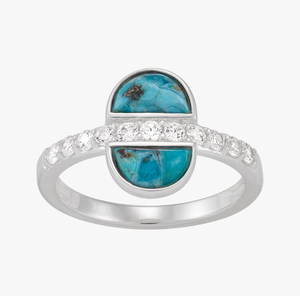 Anillo de dos piedras preciosas turquesas en forma de D Anillo de Plata de Ley 925 Ajuste de bisel Anillo único Chapado en plata minimalista para mujer. - Product Image 1