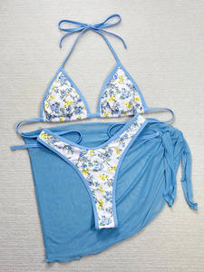 Nouveau personnalisé européen américain femmes Ins Style Bikini maillot de bain sensuel trois points dos nu licou tissé col rond - Product Image 2