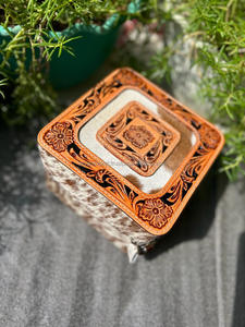 Estuche de joyería de cuero con pelo y herramientas a mano, joyero de vaquera occidental para mujer, joyero de viaje de cuero de vaca genuino grabado - Product Image 3