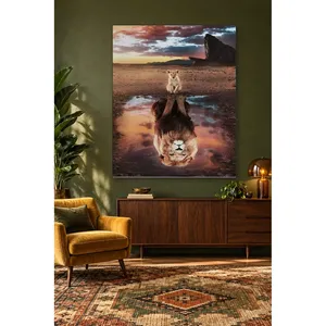 Impression sur toile : Lionceau Fida voyant son reflet dans une boue - Product Image 3