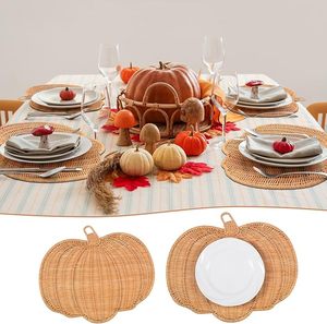 Mantel Individual de Mimbre con Forma de Calabaza, Posavasos Tejido a Mano con Forma de Flor, Color Amarillo - Product Image 3