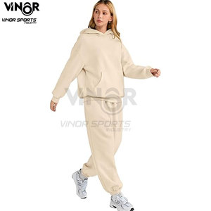 OEM ชุดเสื้อผ้าฝ้าย2ชิ้นมีฮู้ดสำหรับผู้หญิงผ้าฟลีซนุ่มสบายสำหรับใส่วิ่งชุดลำลองสำหรับเลานจ์ฤดูหนาว - Product Image 4