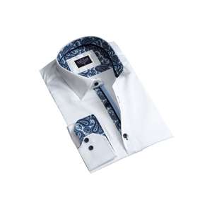 Chemise détaillée à l'intérieur du col à motif Paisley bleu à l'intérieur ^ fr_us: chemise blanche à l'intérieur du Paisley pour homme - Product Image 1