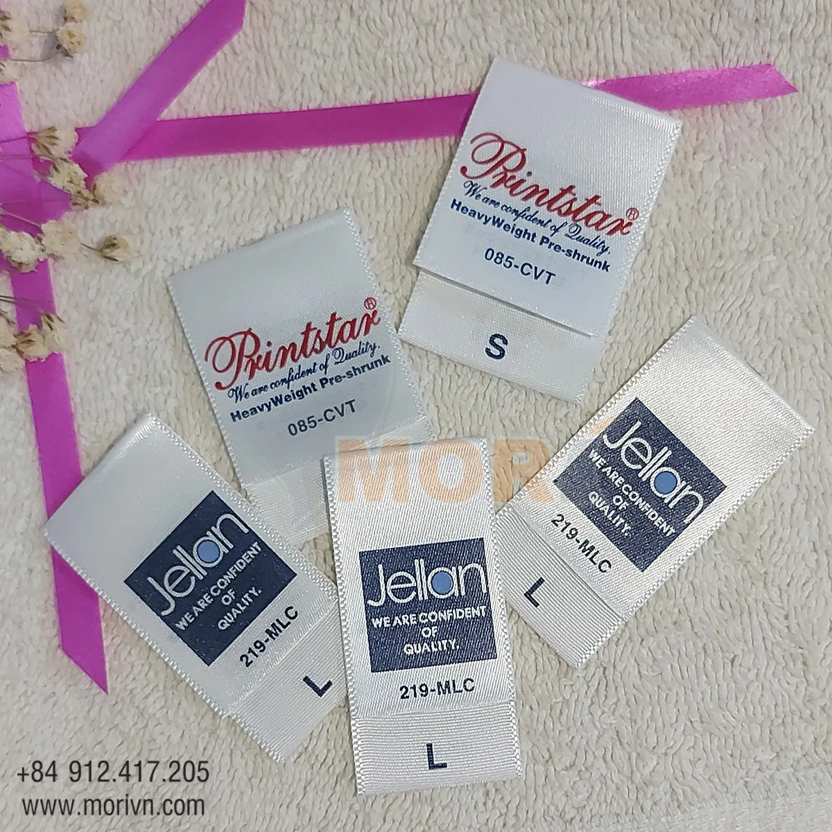 MORI Custom Garment Fabric Woven Label Neck Tag Customized Clothing Embroidered Logo Satin Silk Printing Labels Support Custom