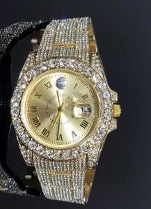 Haut de gamme 20mm ton or acier Moissanite diamant montre mouvement automatique chiffre romain affichage analogique haute qualité nouveauté - Product Image 3