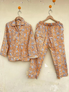 Hermoso conjunto de pijama de algodón Floral para mujer, traje de dormir cómodo, estampado de bloque de mano, tamaño libre, verano, otoño, Primavera - Product Image 4