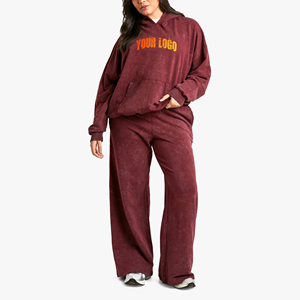 Conjunto Deportivo Casual de Invierno de 2 Piezas para Mujer, Sudadera con Capucha y Pantalones, 100% Algodón, Corte Regular, Bordado Sólido con Encaje y Pedrería, Gran Venta - Product Image 4