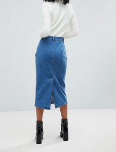 Jupe en jean longue longueur en coton personnalisé pour femmes adultes filles bleu lavé brodé mignon bouton de ceinture taille personnalisable OEM - Product Image 4