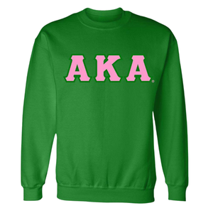 Sudadera Personalizada AKA con Cuello Redondo en Verde Kelly y Letras Griegas en Rosa, Sudadera de Felpa para Hermandad - Product Image 1