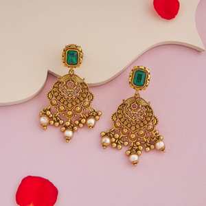 Boucles d'oreilles pendantes style antique 2023 tendance, religieuses, en cuivre et laiton, avec perle, pour mariages - Product Image 2