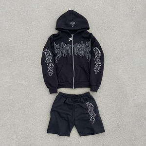 Custom Puff Print Pullover Hoodies <b>Lightweight</b> Loose Two Piece Jogging Set Sweat Suit Hoodie With <b>Short</b> <b>Shorts</b> Set for <b>Men</b> - Product Image 3
