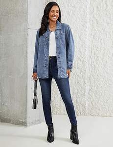 Vestes en jean pour femmes, tendance, manches longues, boutonnée, veste chemise en jean, shacket avec poche, veste de travail western - Product Image 6
