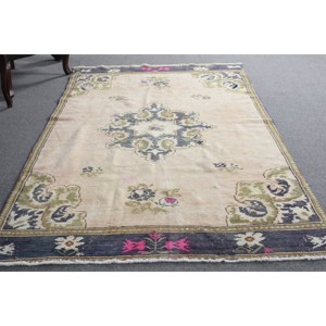 Alfombra turca clásica Vintage Beige verde 4,7X9,1 pies lana hecha a mano con respaldo de látex patrón de retazos Rectangular para cabecera - Product Image 5