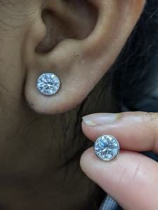 2 Ct Round Cut Moissanite Stud Bezel Set <b>Earrings</b>, Wedding Gift For Women's, Diamond Push Back <b>Earrings</b>, Solid 14K <b>White</b> Gold - Product Image 1