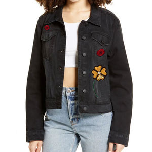 Chaqueta vaquera personalizada con bordado a mano y broches prendas de vestir exteriores para marcas de moda Material de lona de algodón tejido - Product Image 1