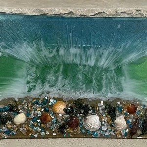 Bandeja de resina azul con pétalos de flores de piedras y bandeja decorativa hecha a mano con purpurina para decoración de mesa y uso de regalos de la India - Product Image 5