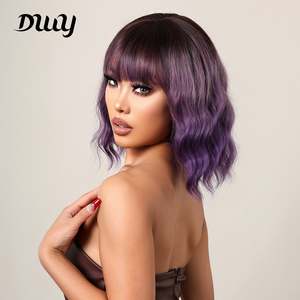 Amelia-DWY for Ombre Purple Curly <b>Wig</b> Bangs 32 Inches High Temperature Fiber Lace Front <b>Wig</b> Transparent Lace Cuticle Aligned - Product Image 5