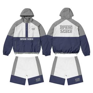 Conjuntos de dos piezas cortavientos de nailon de Material de algodón 100%, chaqueta y pantalones cortos impermeables, chándales bordados personalizados para hombres - Product Image 3